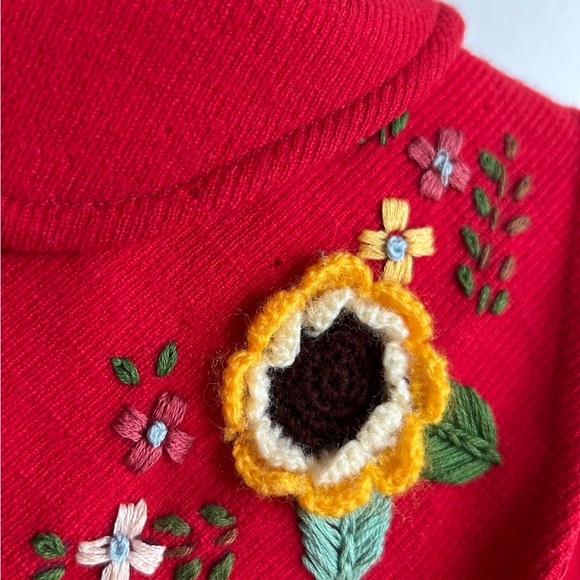 Vintage Red Wool Coat Embroidered Crochet Accents - Picture 6 of 14